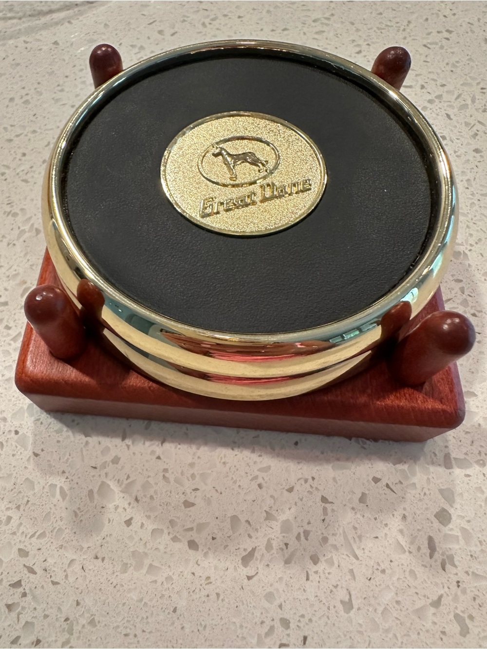 Great Dane Leather Cork Coasters ( Set of 2) with a Solid Wood Holder